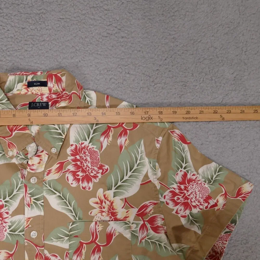 J Crew Floral Button Down Shirt Mens Large SLIM FIT  Short Sleeve